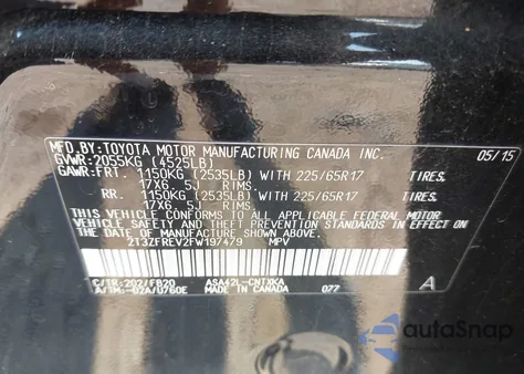 2015 Toyota Rav4 Le from USA, damaged, VIN 2T3ZFREV2FW197479